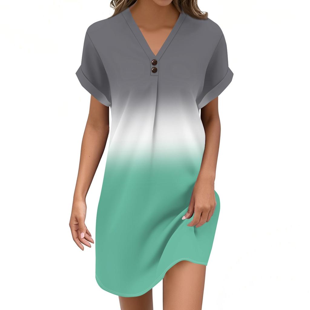 Женский модный джемпер с V-образным вырезом и градиентным принтом, повседневное платье на пуговицах