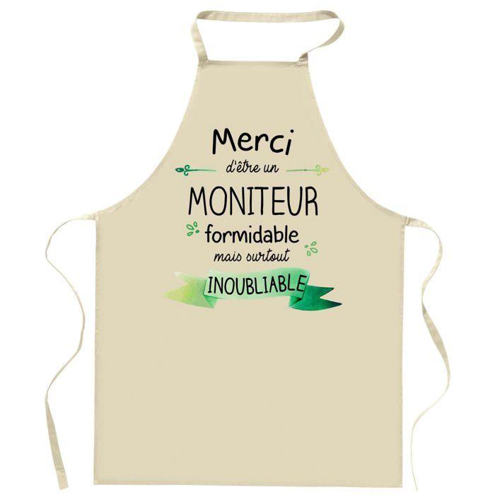 Tablier de cuisine - Planetee Moniteur Merci Inoubliable - Impression bretonne - Coton résistant - Liens réglables