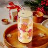 500ml Christmas Glass Cup Xmas Tree High Borosilicate Drinking Glass With Lid&Straw,Brush Juice Coffee Cup Christmas Gifts