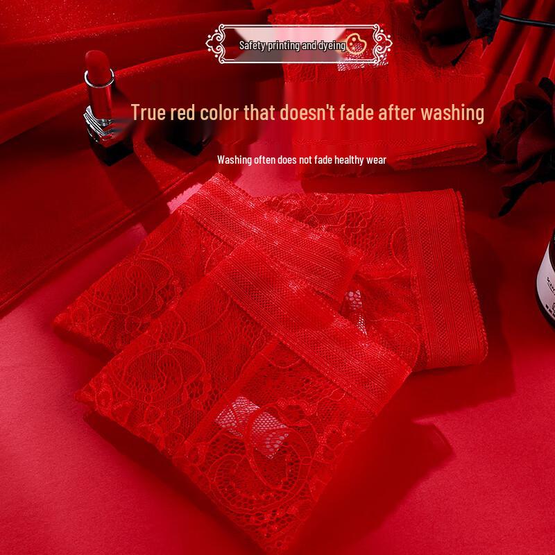 LANGSHA Women's Sexy Red Lace Briefs 4-Pack with Cotton Crotch