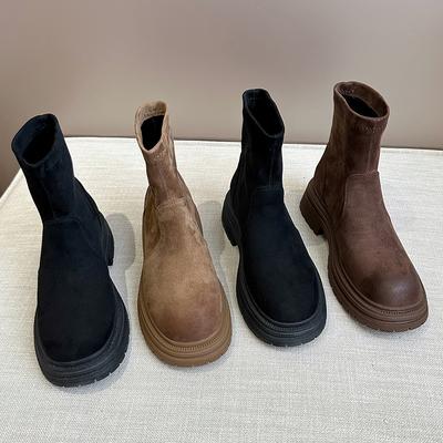 Короткие сапоги на толстой подошве для женщин, модные и универсальные сапоги на резинке для осени и зимы 2024 года