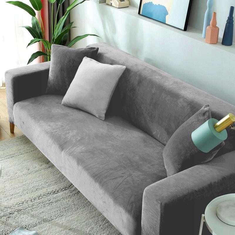 Light Gray Velvet Sofa Cover for 2 Seaters [22in2]