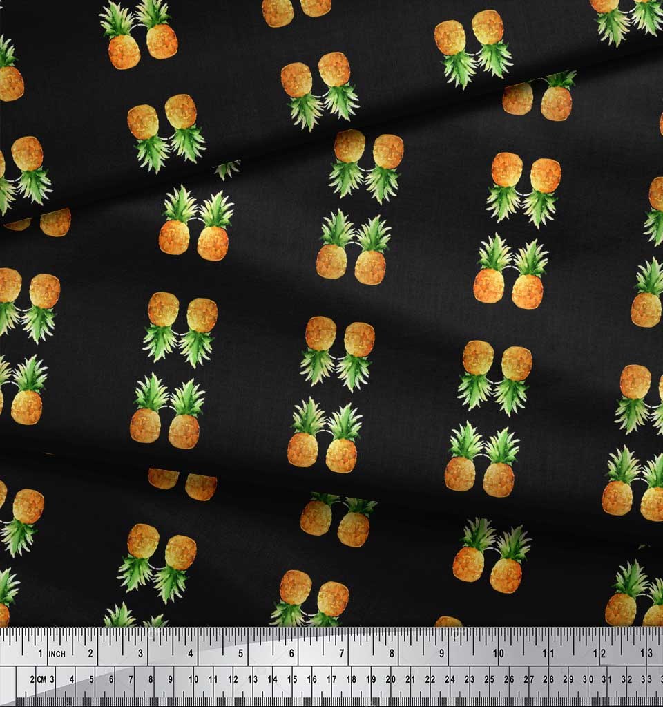 Soimoi Черная поликреповая ткань с принтом сосновых плодов, ткань на метр, ширина 42 дюйма