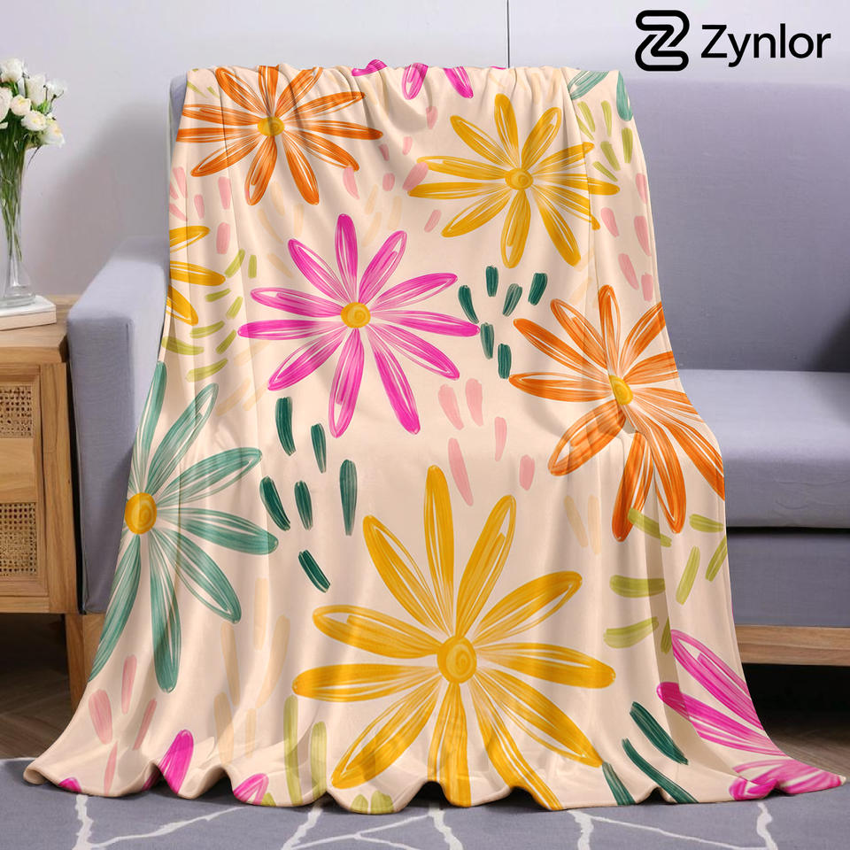 Vibrant Brush Daisy Floral Ultra Soft Sherpa Fleece Blanket Fluffy Warm Halloween Cozy Throw for Sofa Couch Bedroom All season