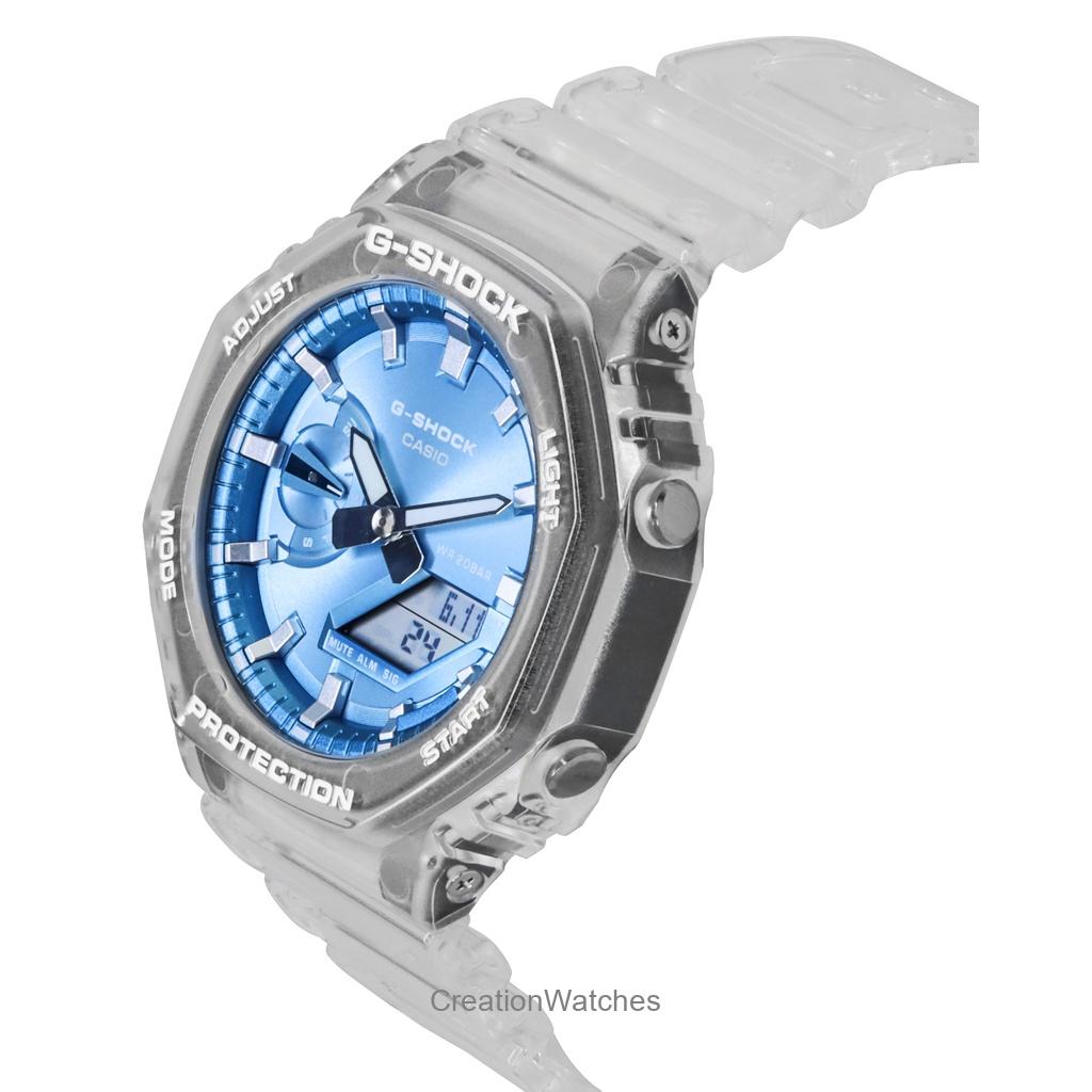 Casio G-Shock Аналогово-цифровые часы с полимерным ремешком, синим циферблатом, кварцевые GA-2100BM-7A2 200M, унисекс