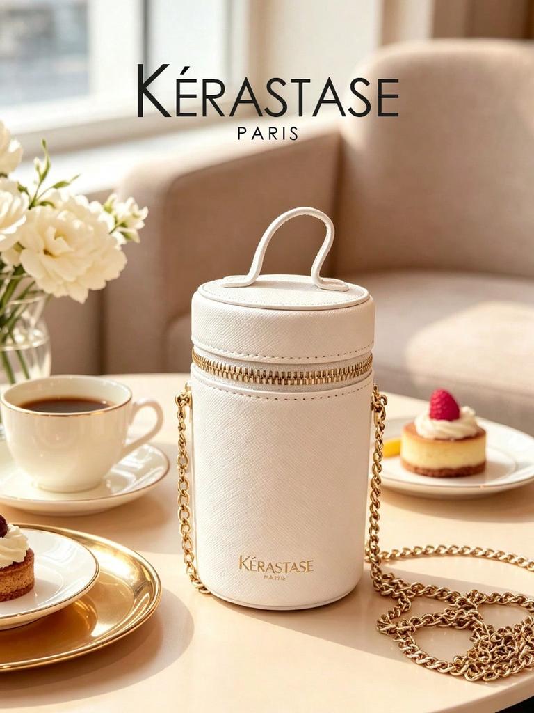 Kerastase Белая цилиндрическая косметичка из ПУ, модель с золотой молнией и логотипом, портативная дорожная сумка для хранения косметики, туалетная сумка для ухода за кожей, подарочный набор для красоты.