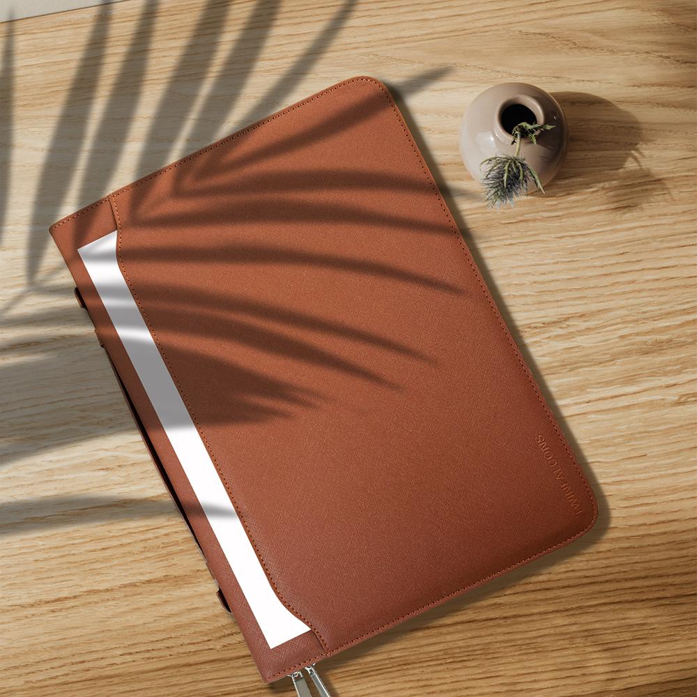 Portfolios Organizer 4-Ring Binder Leather A4 Zippered Padfolio with 10 Inch Tablet Solar Calculator Card Storage and Writing Pad