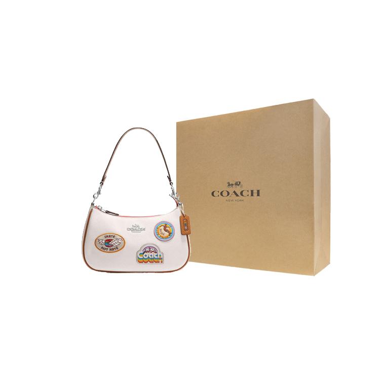 New COACH Teri Cow Leather Crescent Bag Saddle Bag Handbag Shoulder Bag Medium Size Women's White CJ604-SVCAH