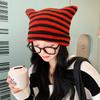New Hat Autumn and Winter Knitted Wool Hat Funny Foreign Trade Cat Ear Hat Winter Warm Striped Demon Hat Trend