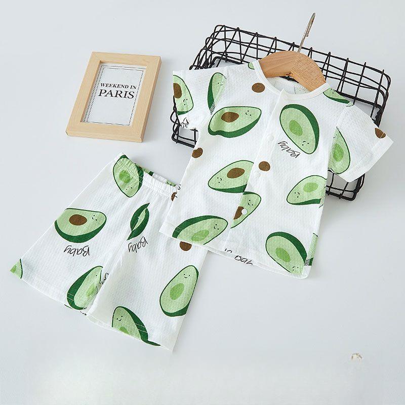 Комплект с короткими рукавами, летний тонкий детский кардиган, домашняя одежда с кондиционером, мужские и женские детские пижамы, летняя одежда