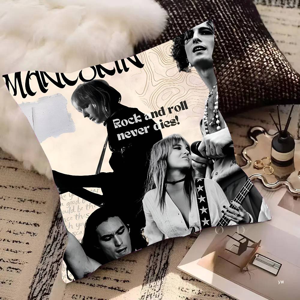 Maneskin Дамиано Давид Винтажная наволочка Квадратная подушка Спальня Диван Досуг Комфорт Подушка Автомобиль Гостиная Украшение для дома