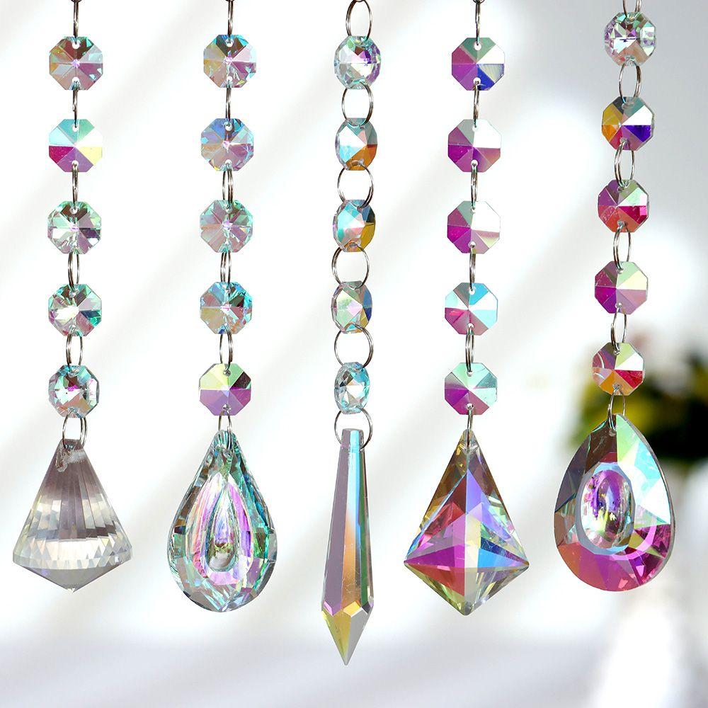 Ornaments Crystal Beads Pendant Chandelier Hanging Chain Diamond Prism Ball Rainbow Suncatcher