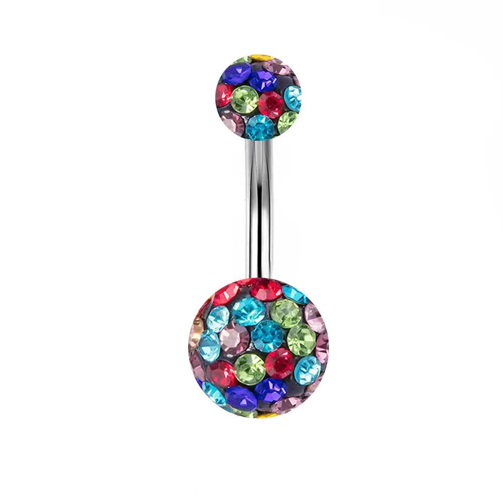 Double Head Studded with Rhinestone Navel Button Colored Clay Shambhala Navel Ring Rubber Clay Circular Diamond Ball Navel Nail