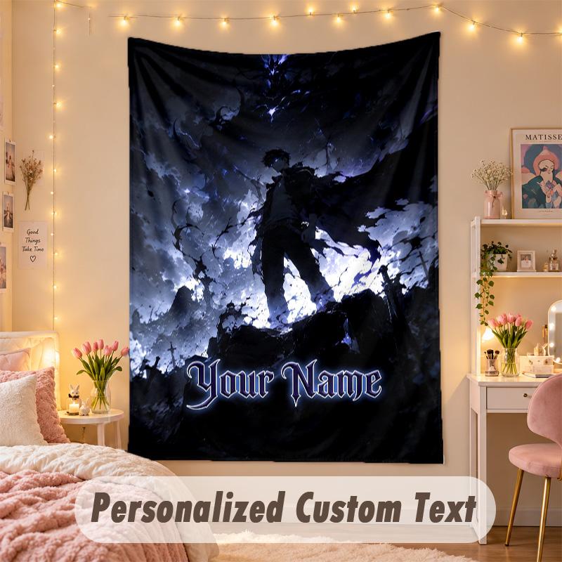 Custom Personalized Tapestry,Solo Leveling Print Custom Name Text Wall Art Hanging for Bedroom