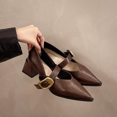 Дизайн Туфли Мэри Джейн на высоком каблуке 2025 НОВИНКА Острый носок Женские Одинарные туфли Искусственная кожа Комфорт Весна Лето Платье Сексуальная Женская обувь