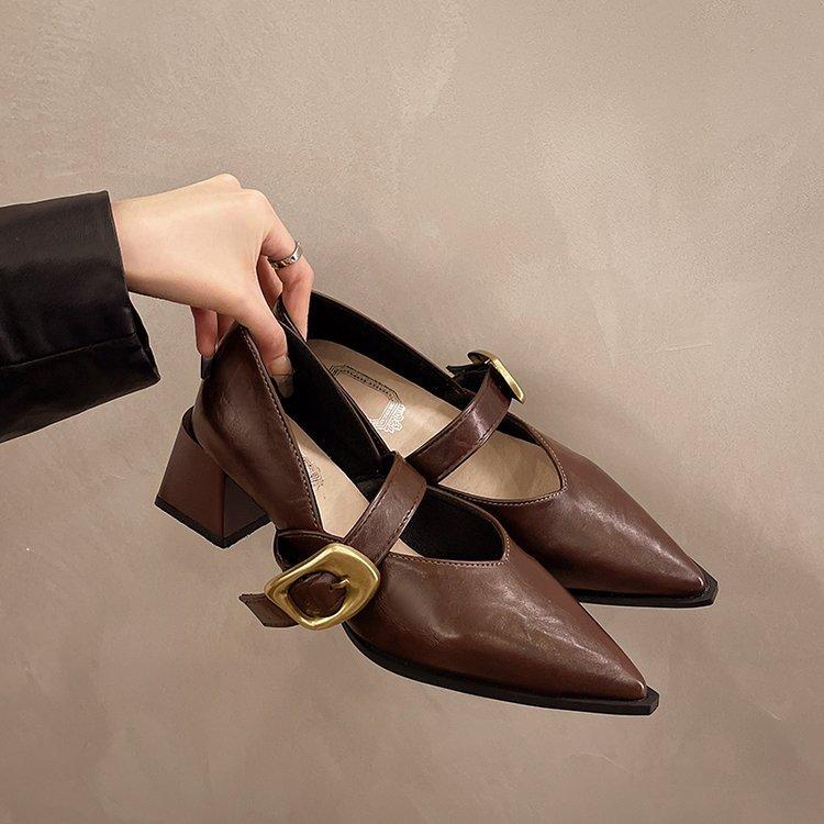 Модный дизайн Туфли Мэри Джейн на высоком каблуке 2025 НОВИНКА Острый носок Женские туфли-лодочки из ПУ кожи Удобные Весенне-летнее платье Сексуальные женские туфли