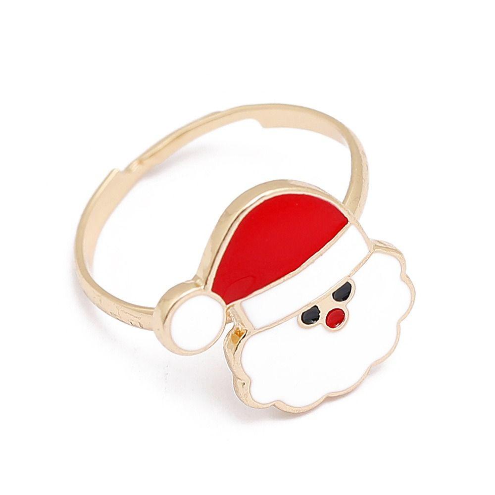 Christmas Tree Christmas Open Ring Dripping Oil Xmas Jewelry Retro Cartoon Lovely Ring Decoration