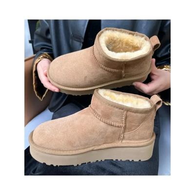 6109-1 Зимние толстые теплые ботинки из натуральной кожи и овечьей шерсти с толстым дном 4 см, многофункциональные низкие зимние ботинки