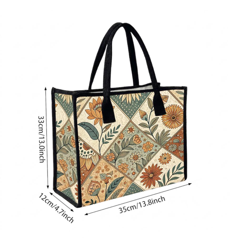 Boho Floral Pattern Tote Bag Daily Use Handbag for Outdoor Shopping Commute