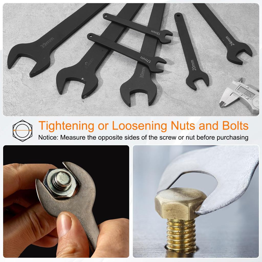 Uxcell Single 40mm Metric 15 Degree Offset Angle Small Flat Head Blackening Wrench with Straight for Automotive Repair and Furniture Assembly Open-End