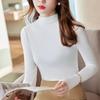 Женский облегающий трикотажный топ с длинным рукавом и высоким воротником