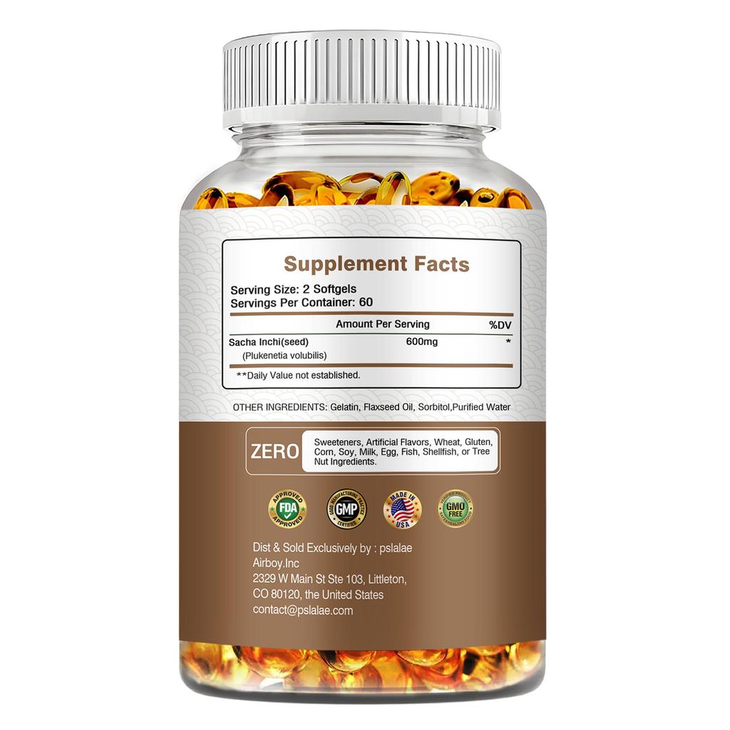 Pslalae - Sacha Inchi Oil Capsules - Rich in Omega-3, 6, and 9 Fatty Acids - Heart and Brain Health