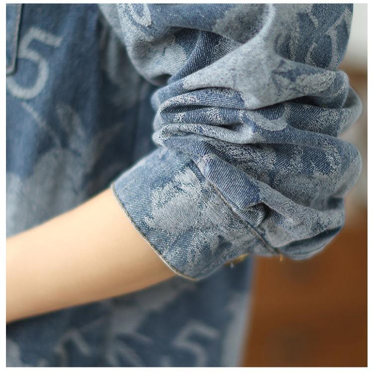 Винтажная джинсовая куртка с цветочным принтом для женщин, ретро-ковбойская рубашка большого размера