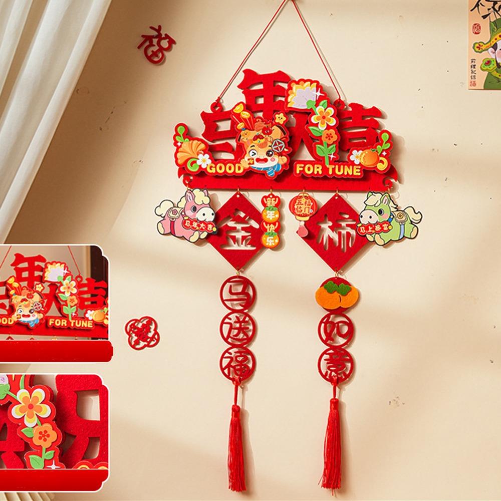 Cartoon New Year Hanging Ornaments Flocking Traditional Lucky Character Wall Hanging Handmade Non-woven