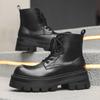 Повседневные кожаные ботильоны мужские с круглым носком, уличная мотоциклетная обувь, нескользящие ботинки для отдыха, базовая обувь на шнуровке, мужская обувь для вождения