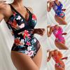One Piece Women Swimwear Deep V Floral Print Swimsuit