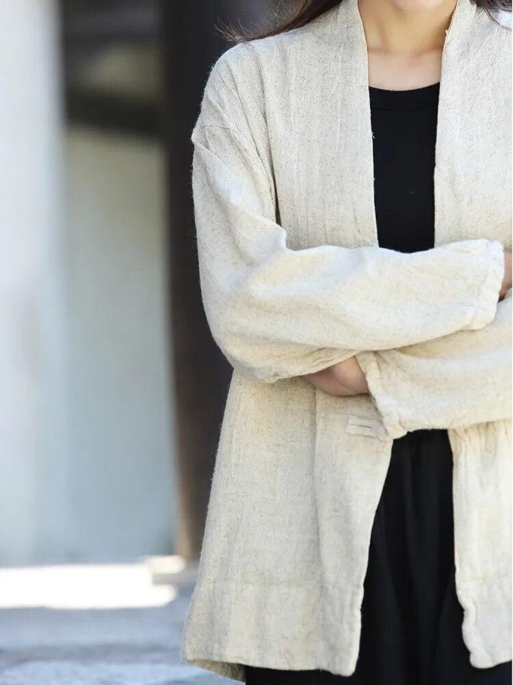 Johnature Осенняя женская винтажная однотонная рубашка с v-образным вырезом, свободные льняные рубашки с длинными рукавами