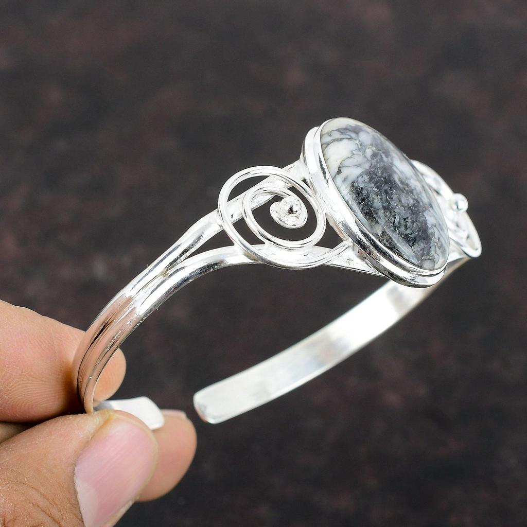 Браслет-манжета из пинолита с яшмой, браслет-манжета ручной работы, браслет из стерлингового серебра 925 пробы, регулируемый браслет, браслет-манжета с драгоценным камнем, новые ювелирные изделия для подарка