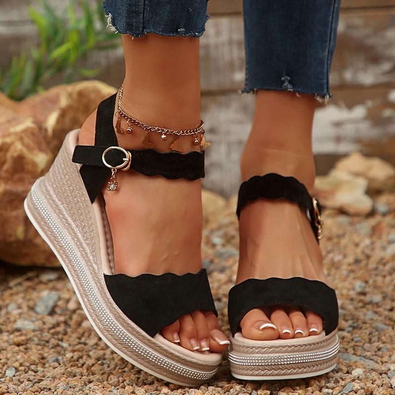 Women's Wedge Heeled Sandals Summer Fashion Chunky Platform Shoes Woman Plus Size Thick Bottom Ankle Strap Sandalias Mujer