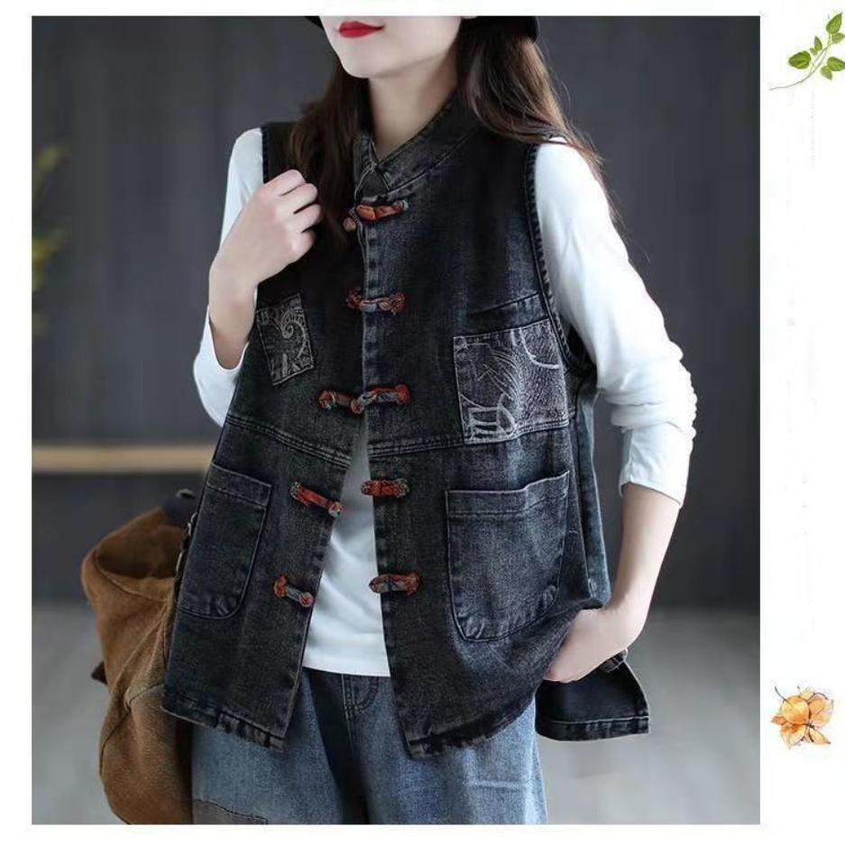 Cowboy Vest Women's Retro Plus Size Casual Vest Trend All-match Waistcoat Denim Jacket Coats
