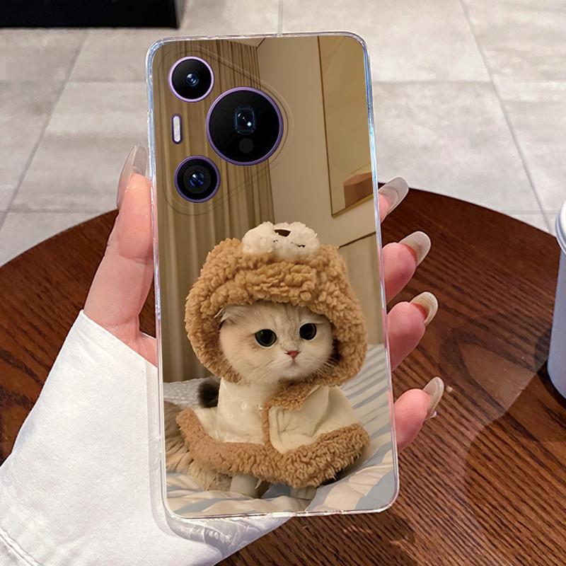 Casing For Huawei Pura 70/70 Pro Plus/70 Pro+ Phone Case Transparent Silicone Aesthetic Cute Cat Cartoon Cover For Pura70 Bumper
