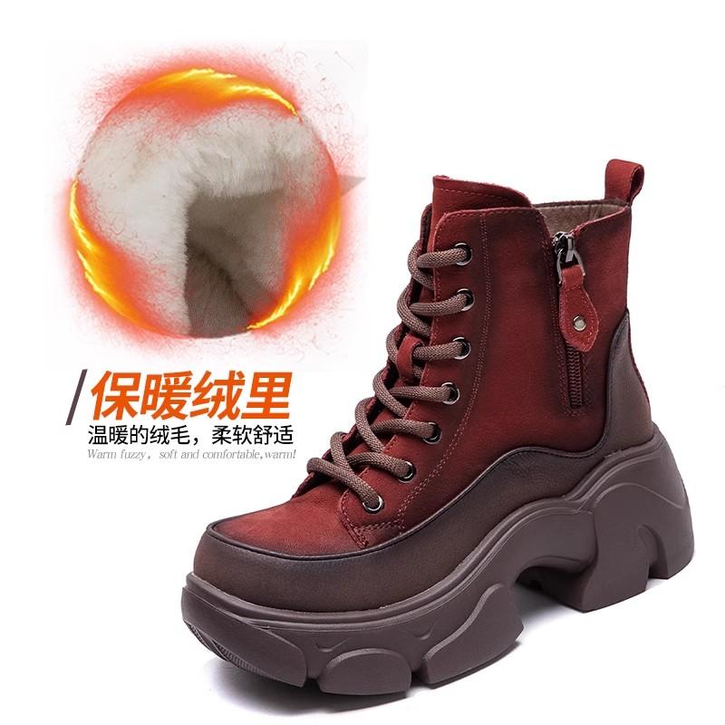 GKTINOO 2025 Зимние Теплые Сапоги из Натуральной Шерсти Женская Обувь Увеличение Роста Натуральная Кожа Толстая Подошва Платформа Короткий Ботинок