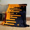 Orange elongated bars and circles merge into a black background diagonally. for all seasons blanket lunch break throw gift