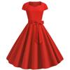 Women's Fashion Casual Slim Fit Solid Colour  Vintage Dress With Belt With Large Hem