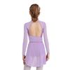 Girls Lyrical Dance Dress Mock Neck Long Sleeve Cutout Back Side Split Sheer Mesh Ruched Leotards