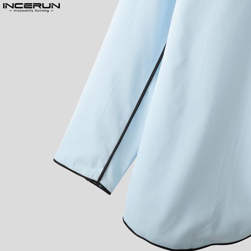 INCERUN Осенние мужские комплекты оверсайз из двух предметов: блейзер с длинным рукавом и строчкой + длинные прямые брюки