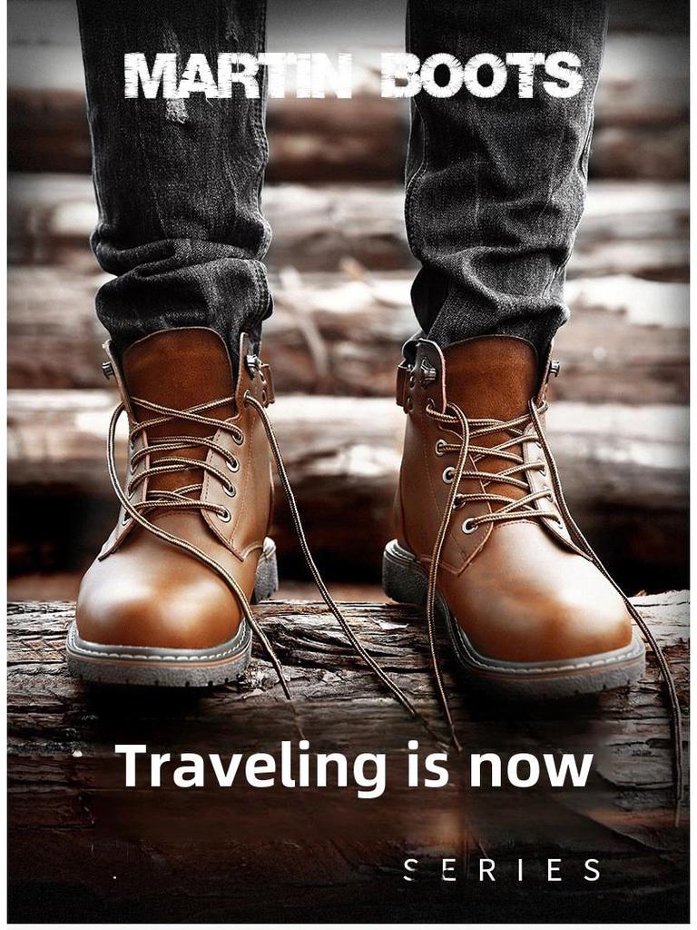 2025 British Men's Plus Velvet Leather Martin Boots Mid-Cut - Теплые, модные повседневные хлопковые ботинки