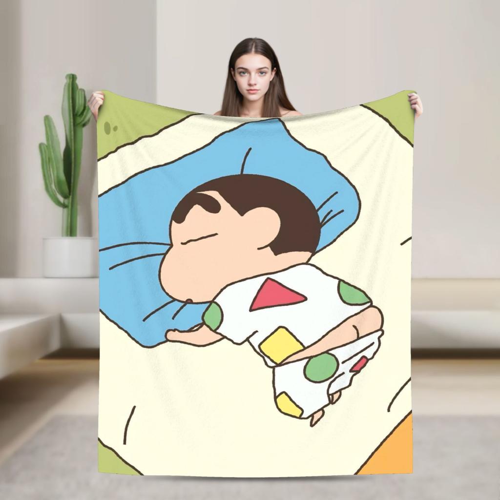 Crayon Shin-chan joyfully dress up the Christmas tree Blanket  Travel Flannel Throw Blanket For Living Room Warm Bedspread Gift