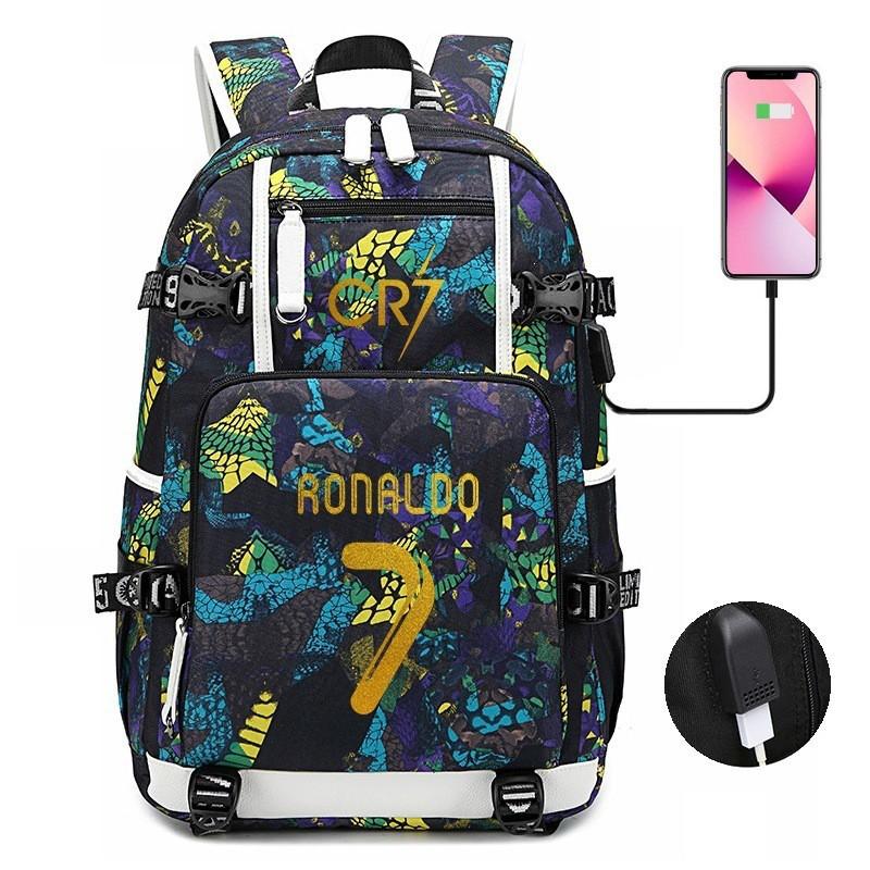 Glow-in-the-Dark Soccer Backpack Teens Large Capacity Laptop Bag With Padded Straps Oxford Fabric Trendy Patchwork Design