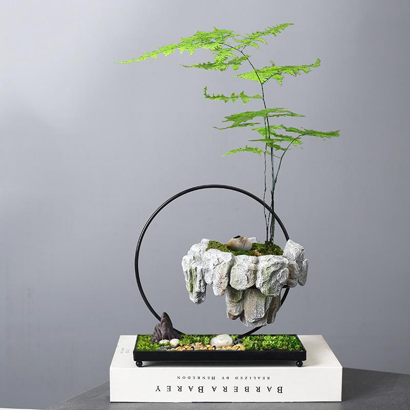 Чисто ручная работа, суккулентные цветочные горшки, Rich Tree, бонсай, рис, бамбук для помещений, плавающий остров, подвесное железо, микроландшафтный ба