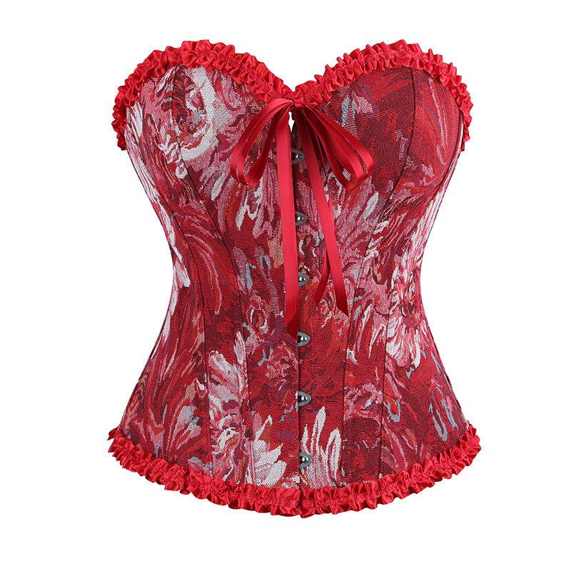 Женский Корсет Body Shapewear в Дворцовом Стиле с Жаккардовым Кружевом и Воланами, Масляная Живопись Моне