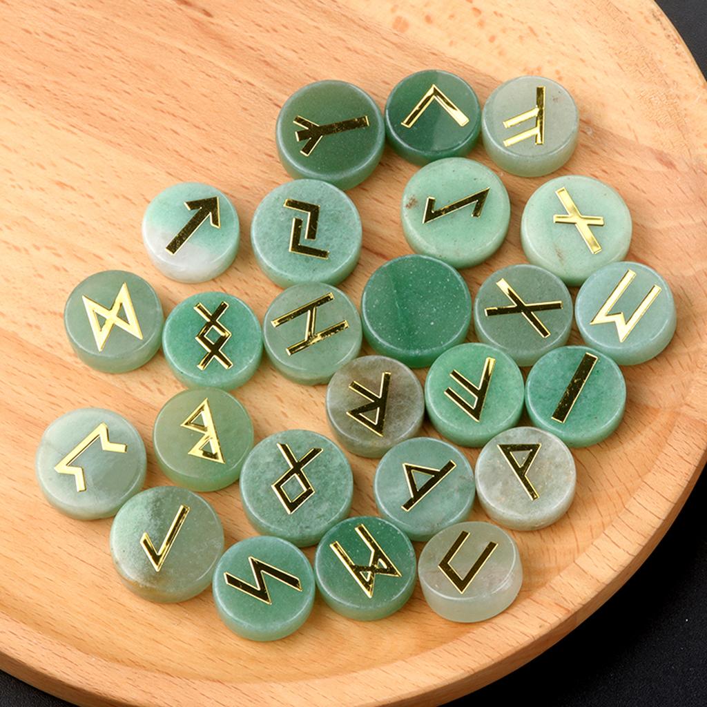 25Pcs/1Pack Natural Crystal Quartz Agate Rune Letters Unperforated Discs Set,Palm Stones Viking Nordic Amulet Divination Ornaments Decoration Jewelry