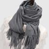 Soft Classic Wool Scarf Windproof Long Neckscarf with Tassel Cold-proof Solid Color Shawl  Outdoor