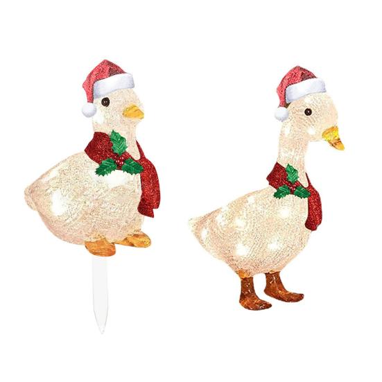 Christmas Light-up Duck Ornament Lighted Acrylic 2D Duck Decoration with Scarf And Santa Hat Outdoor Duck Ornament for Yard Garden Patio Lawn Holiday