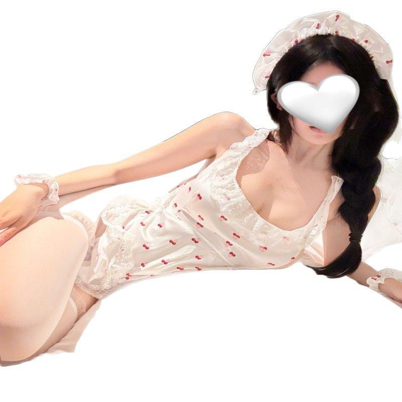Sexy Lace Water Spirit Cherry Buttocks Apron Maid Wear Sexy Lingerie Naked Back Uniform Seduction Pure Desire