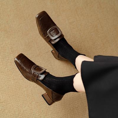 Модная обувь женская 2024 горячая распродажа Мэри Джейн женские туфли на высоком каблуке ретро туфли-лодочки женские квадратный носок средний каблук обувь женская